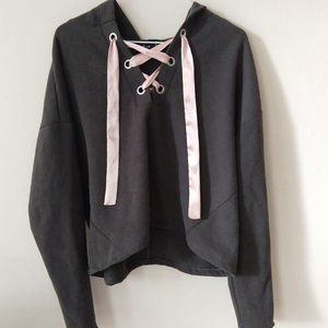 Urban Outfitters Lace-Up Hoodie Gray/Pink